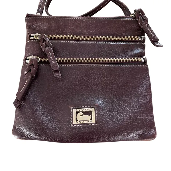 Dooney &‎ Bourke Vintage Burgundy Leather Triple Zip Crossbody Bag - Image 2