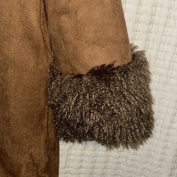 Cider Faux Suede Faux Fur Coat Brown Size S 70s Boho‎ Penny Lane Style Y2K Retro - Image 3
