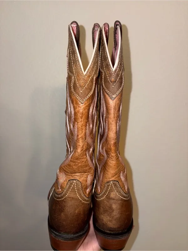 Ariat Quickdraw Western Boots Leather Pink Details Size 6.5 - Image 8