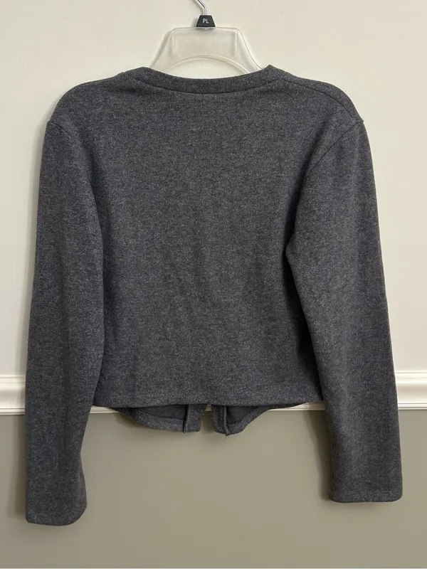 Zara Charcoal Gray V-Neck Gold Tone Button Knit Cropped Cardigan Sweater Small - Image 2