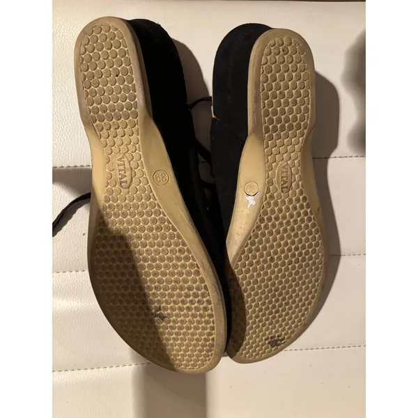 VITAL Black Suede Lace‎ Up Wedge Sandals Women's Size 38 US 7.5 Made in Austria - Image 8