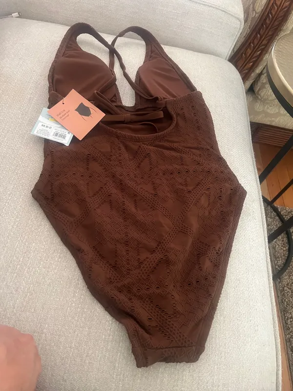 Women's Crochet Plunge High Leg Medium Coverage One Piece Swimsuit Shade & Shore Brown - Image 5