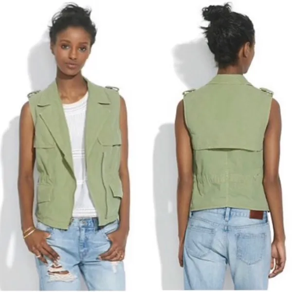 Madewell Modern Safari Utility Vest Olive Army Green Size Small - Image 3