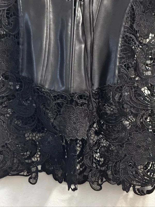 faux leather black corset lingerie lace bottom straps Women bustier dreamgirl 44 - Image 3