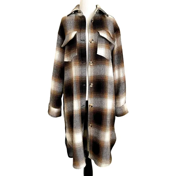New Sweet Lovely by Jen Long Button Up Plaid Shacket M Brown Size M - Image 3