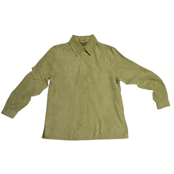 Notations Womens Olive Green Faux Suede Button Down Shirt MSDB0112 Large - Image 3