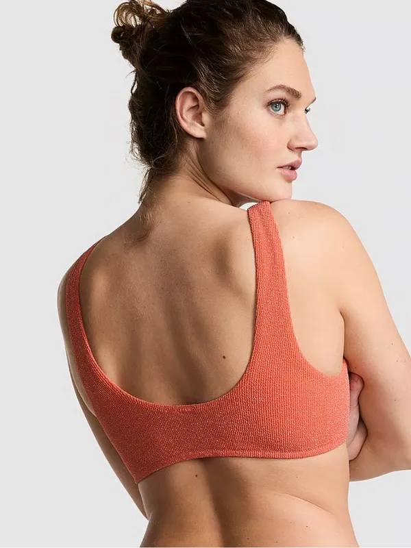 PINK Victoria’s Secret Textured Glitter Bikini Set Orange Coral Medium NWT - Image 5