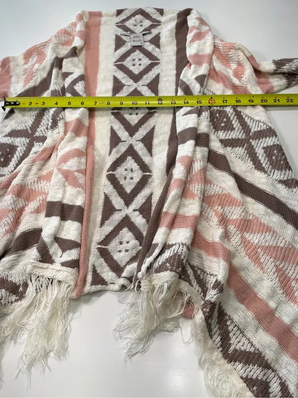 American Rag Pink Taupe & Cream Fringe Open-Front Cardigan - Image 4
