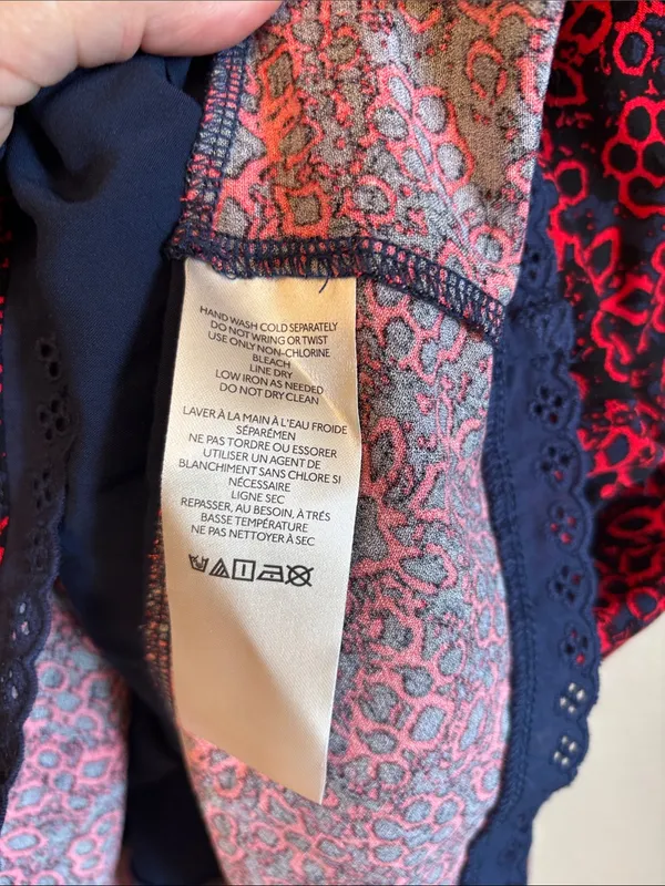 FREE PEOPLE Tabitha Smocked Mini Dress MEDIUM Red Navy Blue Floral - Image 15