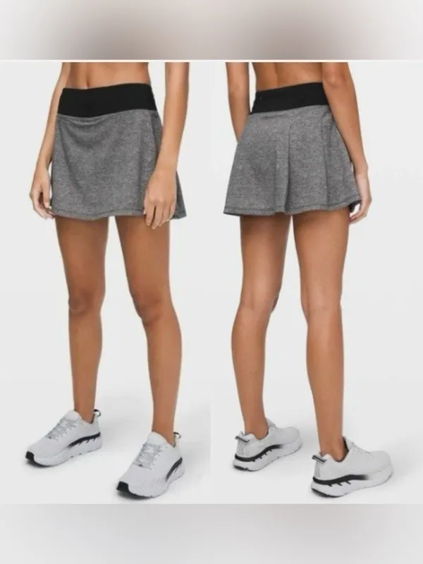 Lululemon Pace Rival Skirt Gray Space Dye Black Waistband Skort - Image 2