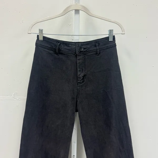 Miou Muse Straight Wide Leg High Waisted Denim Jeans Stretch Faded Black Med W28 - Image 5