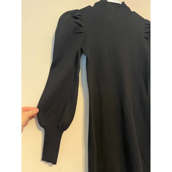 Melonie T Black Mock Neck Puffed Sleeve Sweater Dress Size S - Image 2