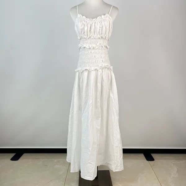 NWOT FARM RIO Cotton Sleeveless Rushed Bodice Midi Dress White Sundress Size S - Image 5