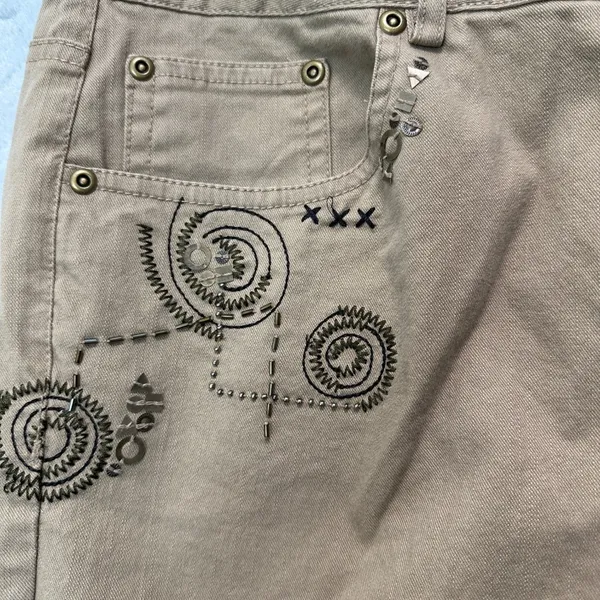 Hearts‎ of Palm Embellished Khaki Wide Leg Pants 16 Boho Indie Cottagecore Y2K - Image 5