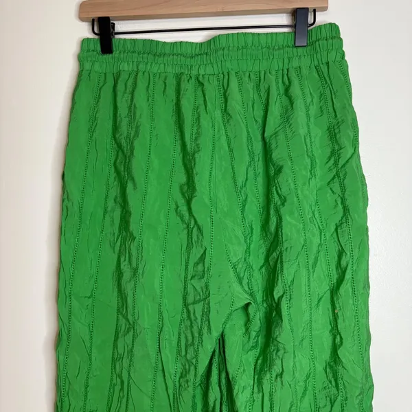 Jason Wu Green Crinkle Drawstring Waist‎ Wide Leg Casual Pants - Women's L - Image 5