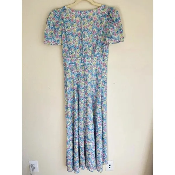 NWT‎ LOVESHACKFANCY Hutchinson Floral Midi Dress Rainbow Blast blue pink v neck - Image 4