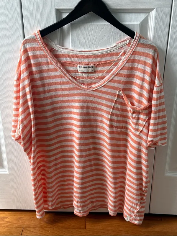 Free People All I Need Tee in Orange and White Stripe - Image 2