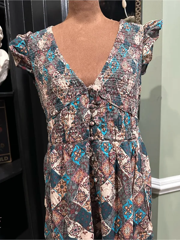 Anthropologie “Peregrine” Patchwork Midi Dress – Smocked Bodice – Size Medium - Image 2