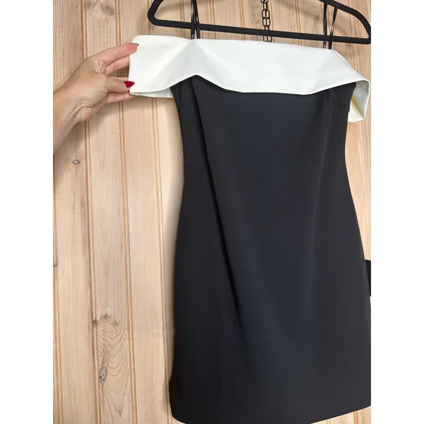 NWT Lulus Caelion Black and White Off-the-Shoulder Mini Dress Party LBD Size M - Image 3