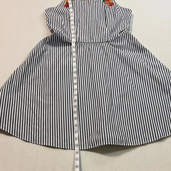 I.N. San Francisco Black and White Striped Dress with Floral Detail - Image 3