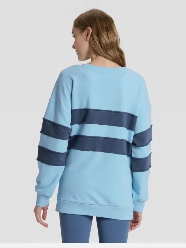 JoyLab Women's Striped Oversized French Terry Crewneck Sweatshirt L - Image 2