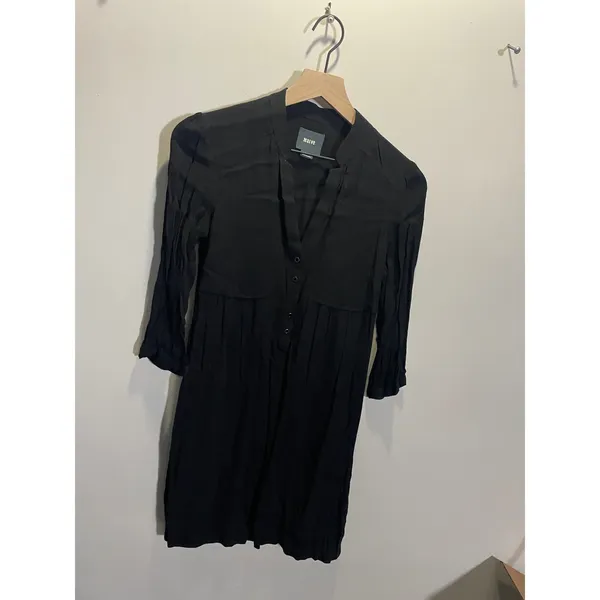 Maeve Mini Dress Women 2 Black Pleated Sleeve Mandarin‎ Collar Shift Boho Chic - Image 2