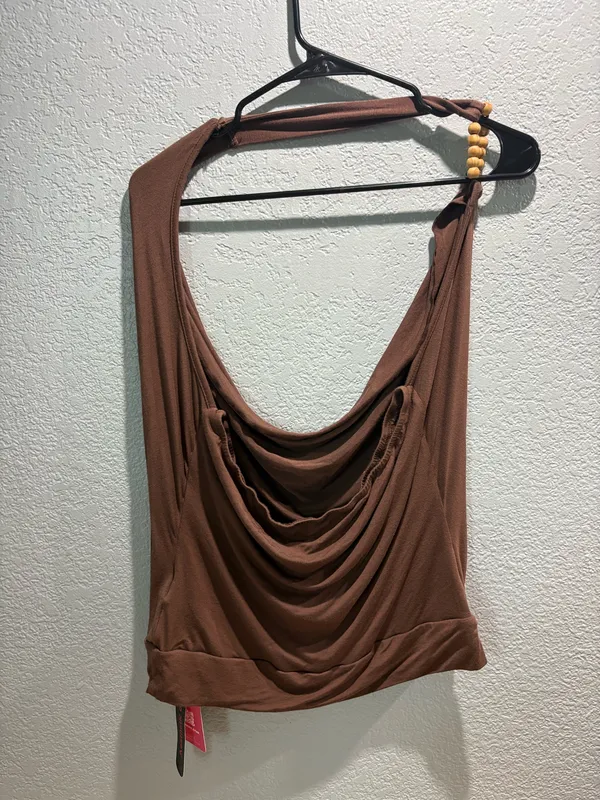 Romwe brown cowl halter top - Image 4