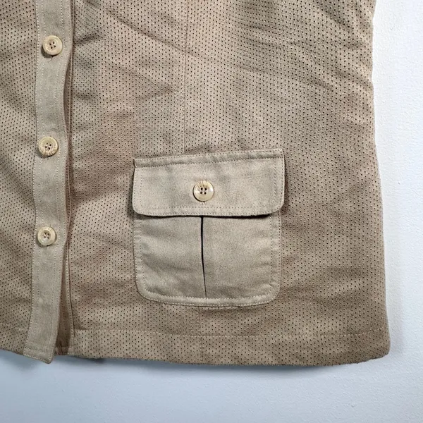 Chicos Tan‎ Faux Suede Perforated Button Front Utility Vest Mock Neck Size 3 XL - Image 4