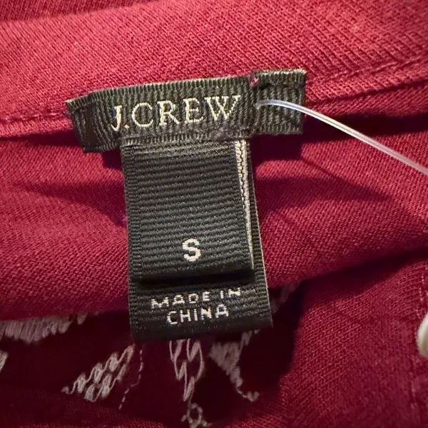 J. Crew Embroidered Tie‎ Neck Long Sleeve Top Women's Small Burgundy Boho Hippie - Image 6