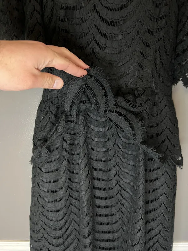 Vintage Kappi Dress Womens Small Black Lace Peplum Midi Cocktail Made USA 80s - Image 4