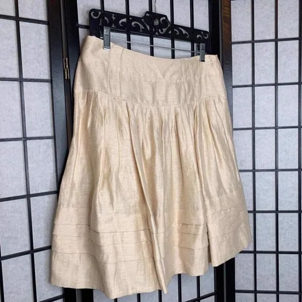 Leifsdottir Linen Blend A-Line Pleated Knee Length Skirt Metallic Gold Medium 6 - Image 3