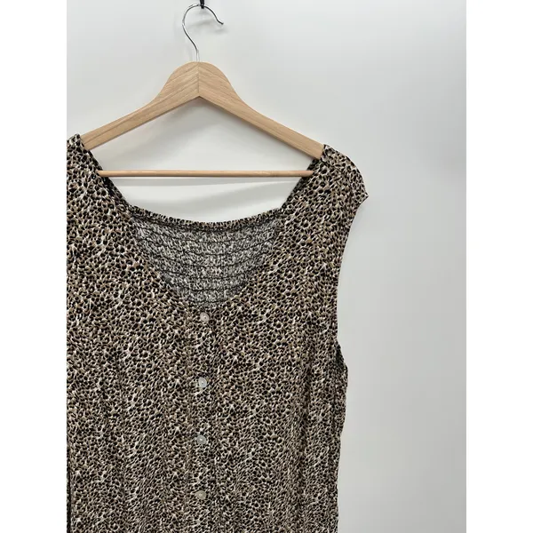 MSK Women Midi Dress‎ 22W Rayon Leopard Print Sleeveless Smocked Button Sundress - Image 5