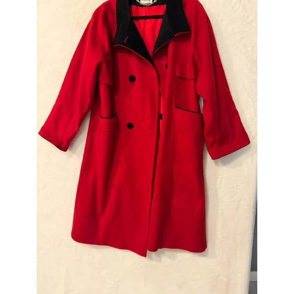 Mario De Pinto Vintage Red Wool Blend Double‎ Breasted Long Coat Womens USA Made - Image 9