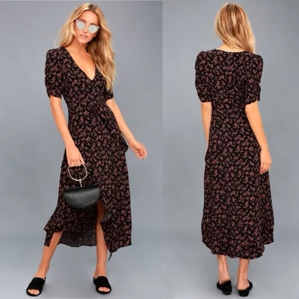 ✨ NWT HONEY PUNCH Prairie Serenade Black Floral Dress MIDI size‎ Small - Image 2