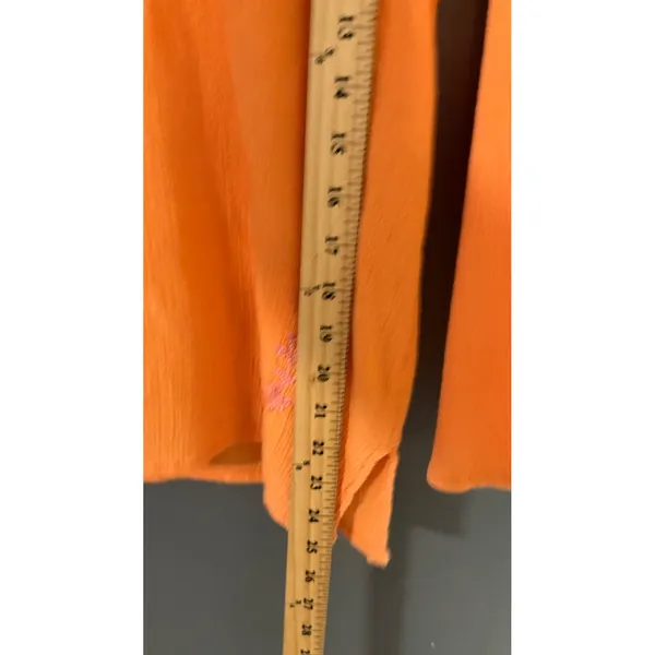 Kaketus Y2k Orange Cotton Gauze‎ Embroidered Boho Henley Blouse Womens Large - Image 8