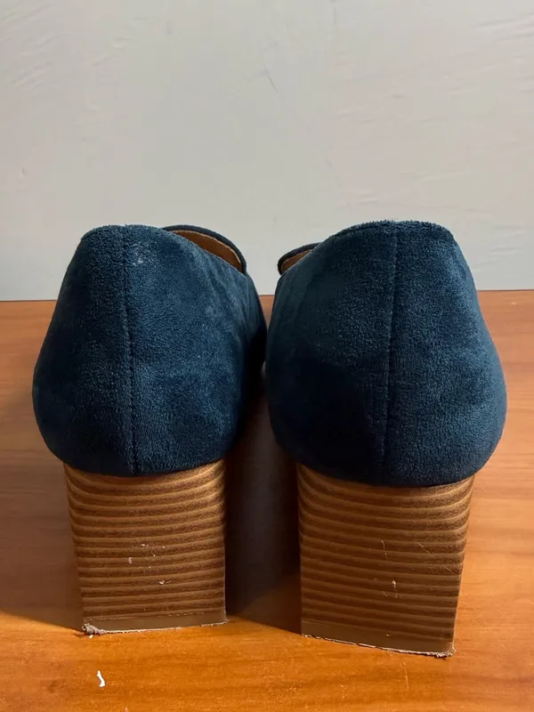 Bohme Suede Dark Teal Blue Pointed Toe Block Heel Pump Loafer Business Casual 10 - Image 4