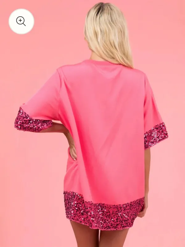 Hot Pink Candy Cane Half Sleeve Sequin Dress - Image 2