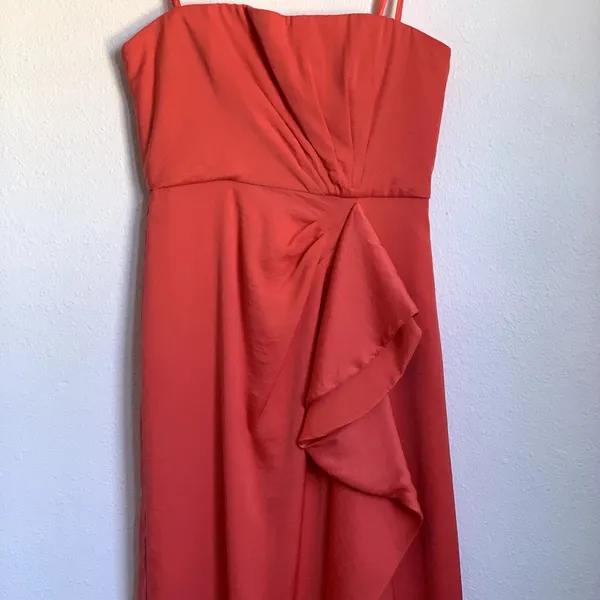 BCBGMAXAZRIA‎ Ila Cascading Ruffle Front Dress Gown in Coral Pink - Image 4