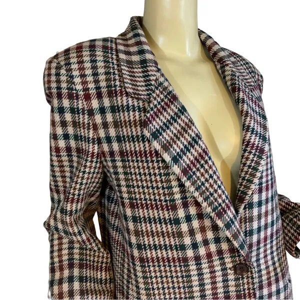 Vintage 1980'S Private Concepts Burgundy & Green Wool Blend Plaid Blazer (10) - Image 8