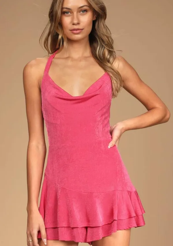 Lulus Ready To Be Retro Hot Pink Halter Skort Jumper - Image 2