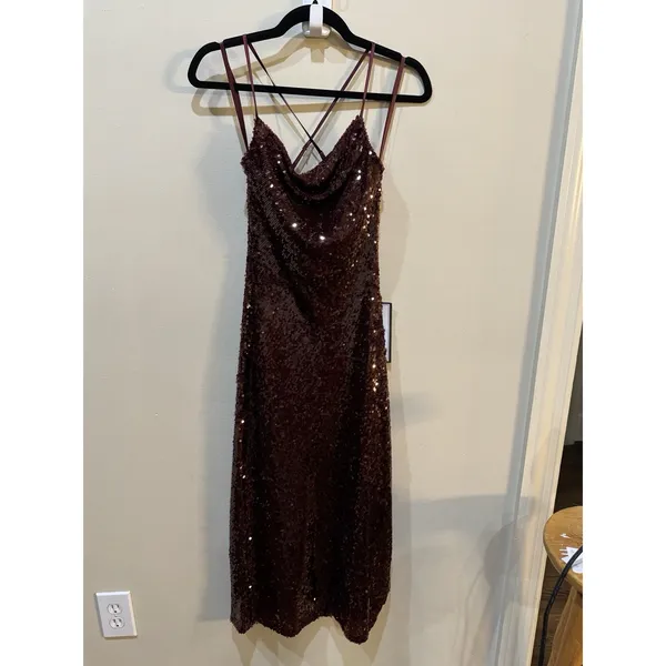 Alex & Sophia Juniors' Sequined Mesh Midi Dress Burgundy Size XXS $99‎ Red Slim - Image 4