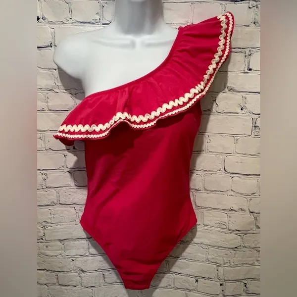 J. Crew ruffle detail One Shoulder Pink One piece swimwear size 4 - Image 2