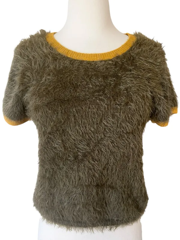 Natural Life Edie Eyelash Short Sleeve Sweater In Olive - Image 2