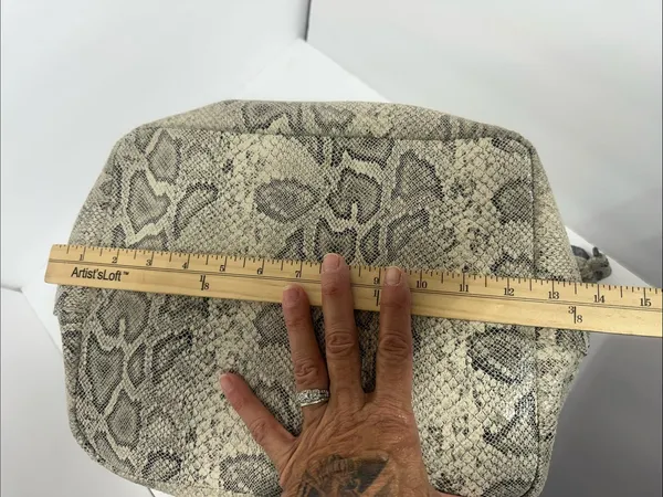 Neutral Snake-Print Tote Bag with Top Handles - Image 6