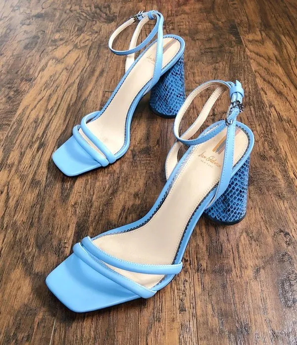 Sam Edelman • Kia Block Heel Sandal ankle strap square toe True Blue snakeskin - Image 2