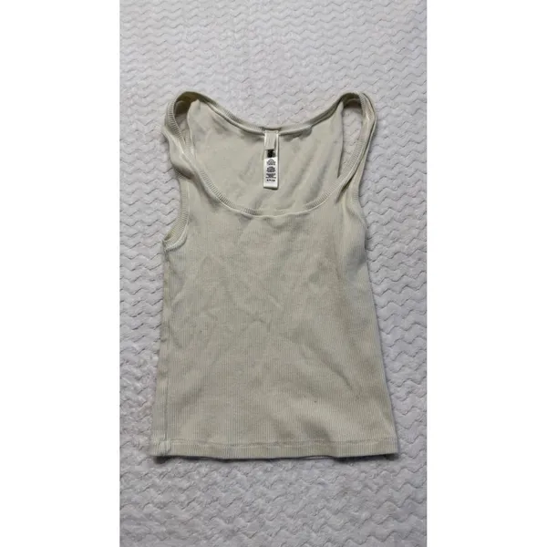 Skims Cotton Rib Tank Bone Off White Scoop Neck Sleeveless Ribbed Top Small - Image 2