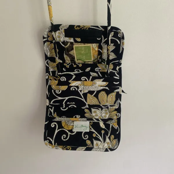 VERA BRADLEY Hanging Wallet Purse Crossbody bag Black Yellow White Small - Image 7