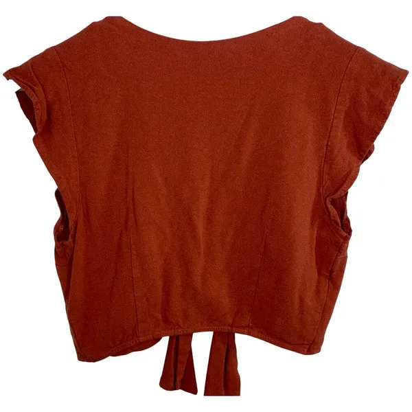 Abercrombie & Fitch Rust Orange Red V-Neck Short Sleeve Ruffle Crop Top Size S - Image 3