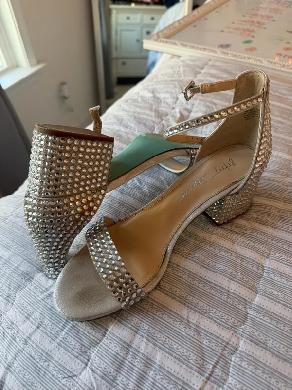 Betsey Johnson Silver Crystal Ankle-Strap Block Heel - 7.5 - Image 4