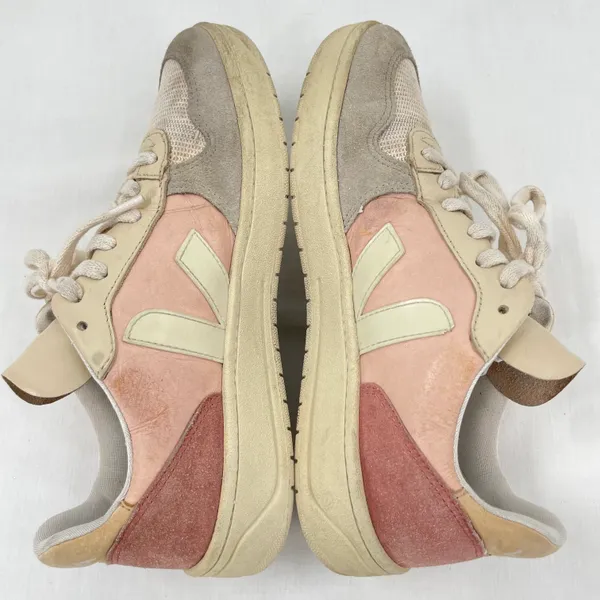 VEJA V-10 Multico Nude Colorblock Sneakers Suede Leather Pink Blue Cream Size 8 - Image 3